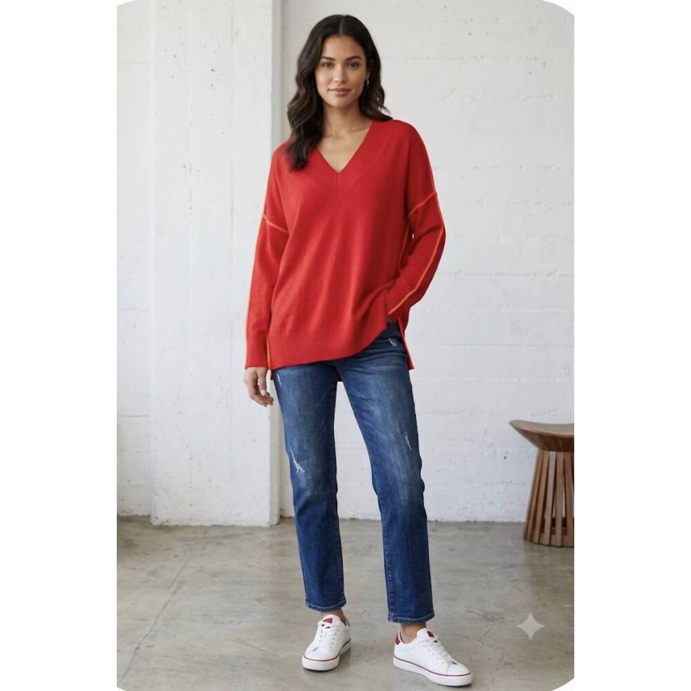 NEW ESSENTIEL ANTWERP inside long sleeve sweater in red with orange detail